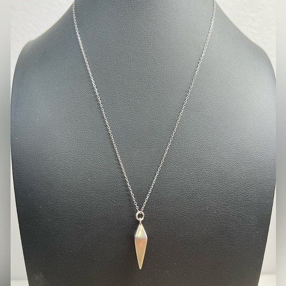 Sterling Silver Pyramid Spike Pendant with Necklace - Picture 2 of 4